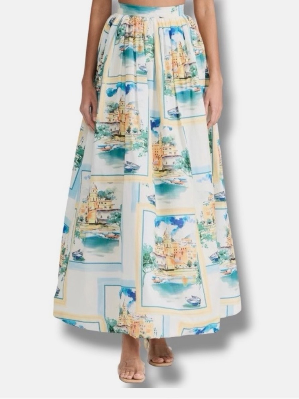 Elie Tahari Cotton Voile Mediterranean Print Maxi Skirt Size Medium